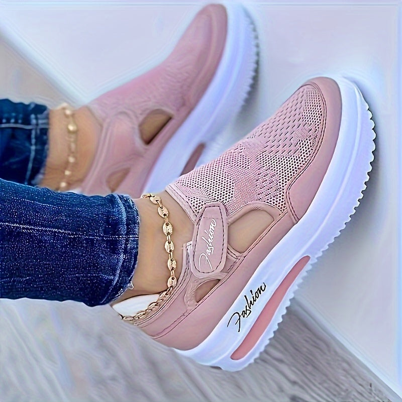 Baskets de couleur unie pour femmes - Chaussures d’extérieur basses en tricot respirant