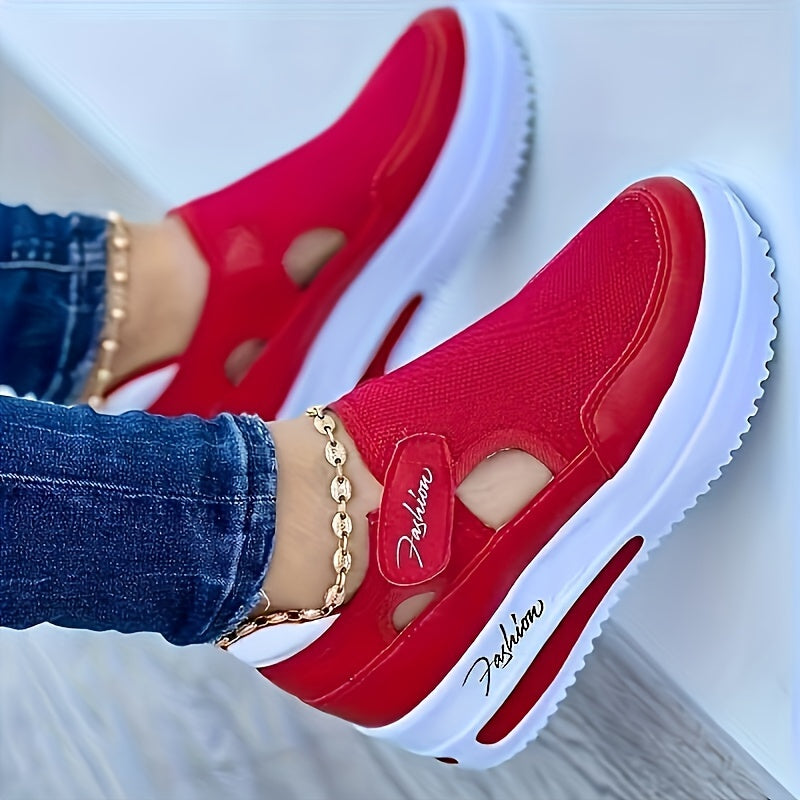 Baskets de couleur unie pour femmes - Chaussures d’extérieur basses en tricot respirant