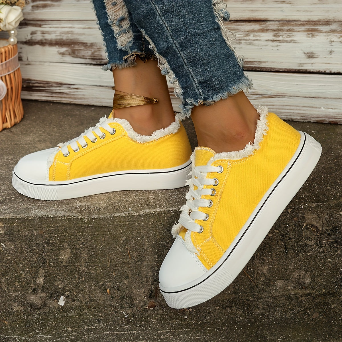 Chaussures Décontractées pour Femmes - Baskets Basses à Lacets de Couleur Unie