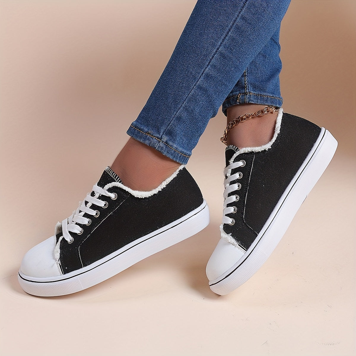 Chaussures Décontractées pour Femmes - Baskets Basses à Lacets de Couleur Unie