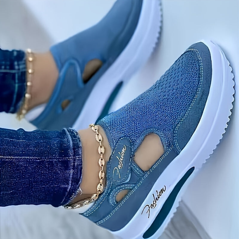 Baskets de couleur unie pour femmes - Chaussures d’extérieur basses en tricot respirant