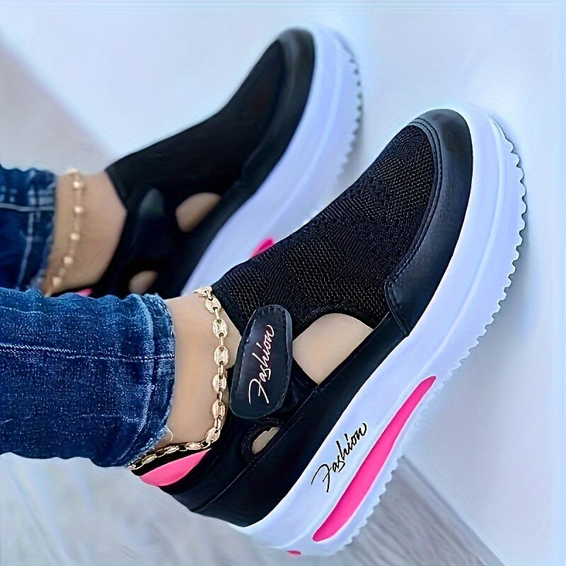 Baskets de couleur unie pour femmes - Chaussures d’extérieur basses en tricot respirant