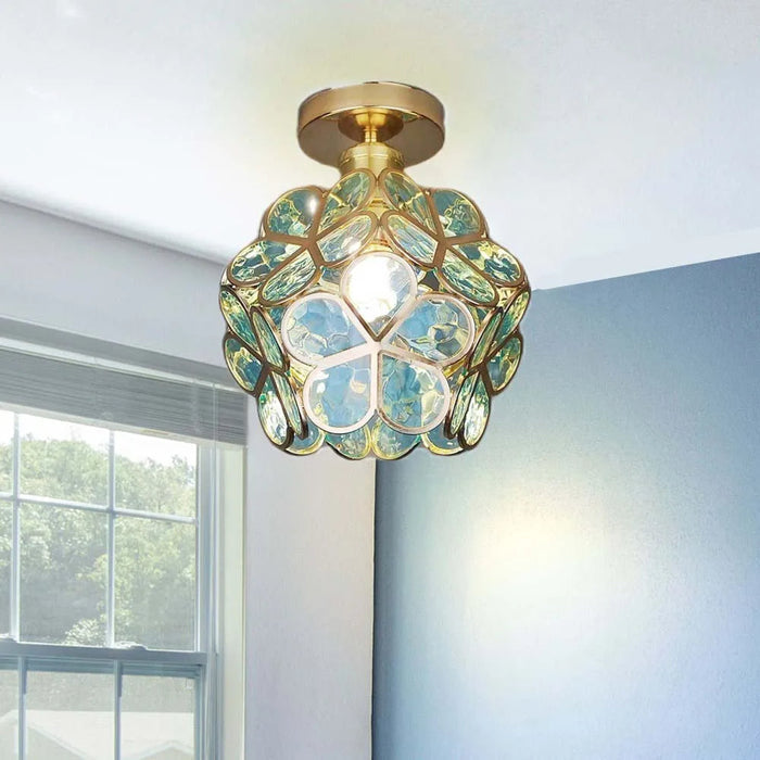 Plafonnier en verre floral – Design décoratif pour entrée élégante