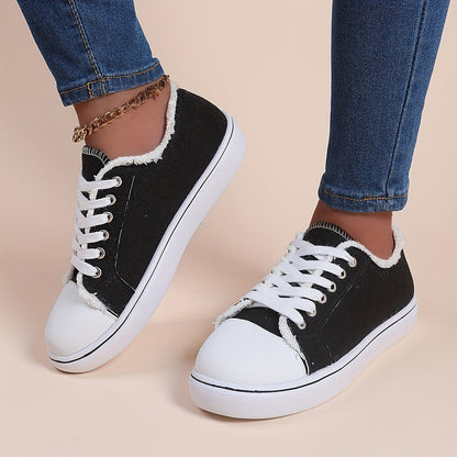 Chaussures Décontractées pour Femmes - Baskets Basses à Lacets de Couleur Unie