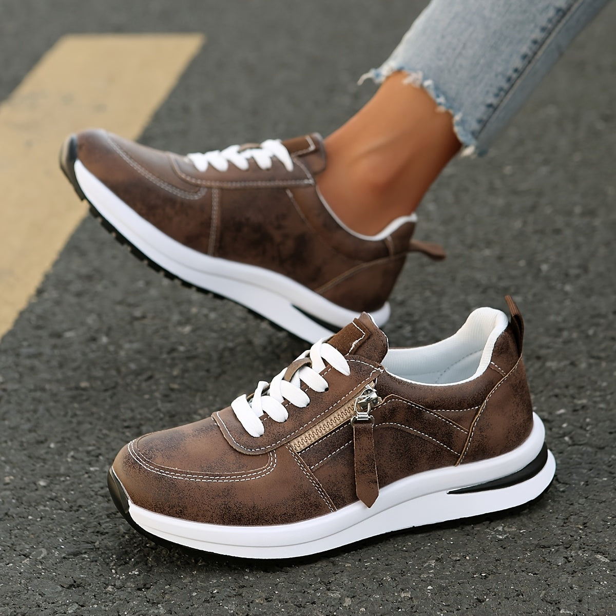 Chaussures Confortables Femmes avec Fermeture Éclair Latérale et Semelle Antidérapante