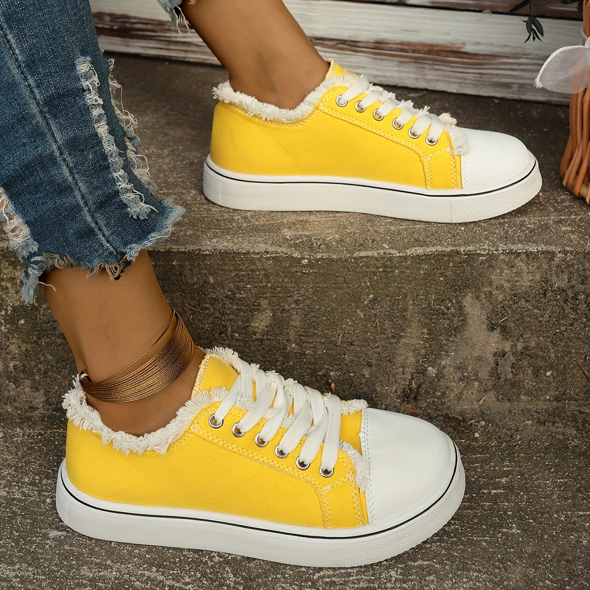 Chaussures Décontractées pour Femmes - Baskets Basses à Lacets de Couleur Unie