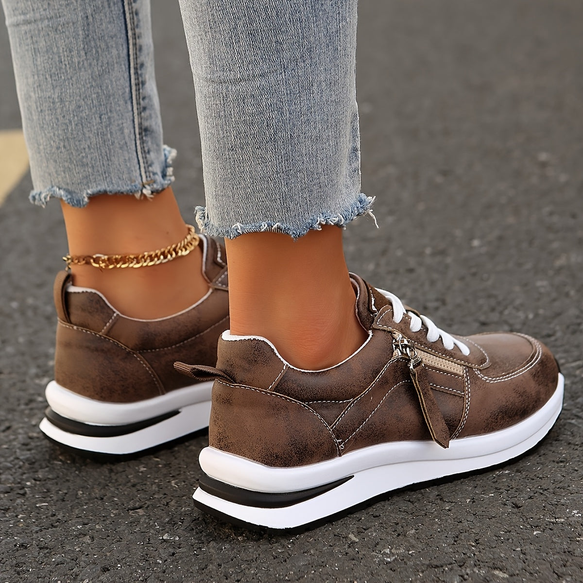 Chaussures Confortables Femmes avec Fermeture Éclair Latérale et Semelle Antidérapante