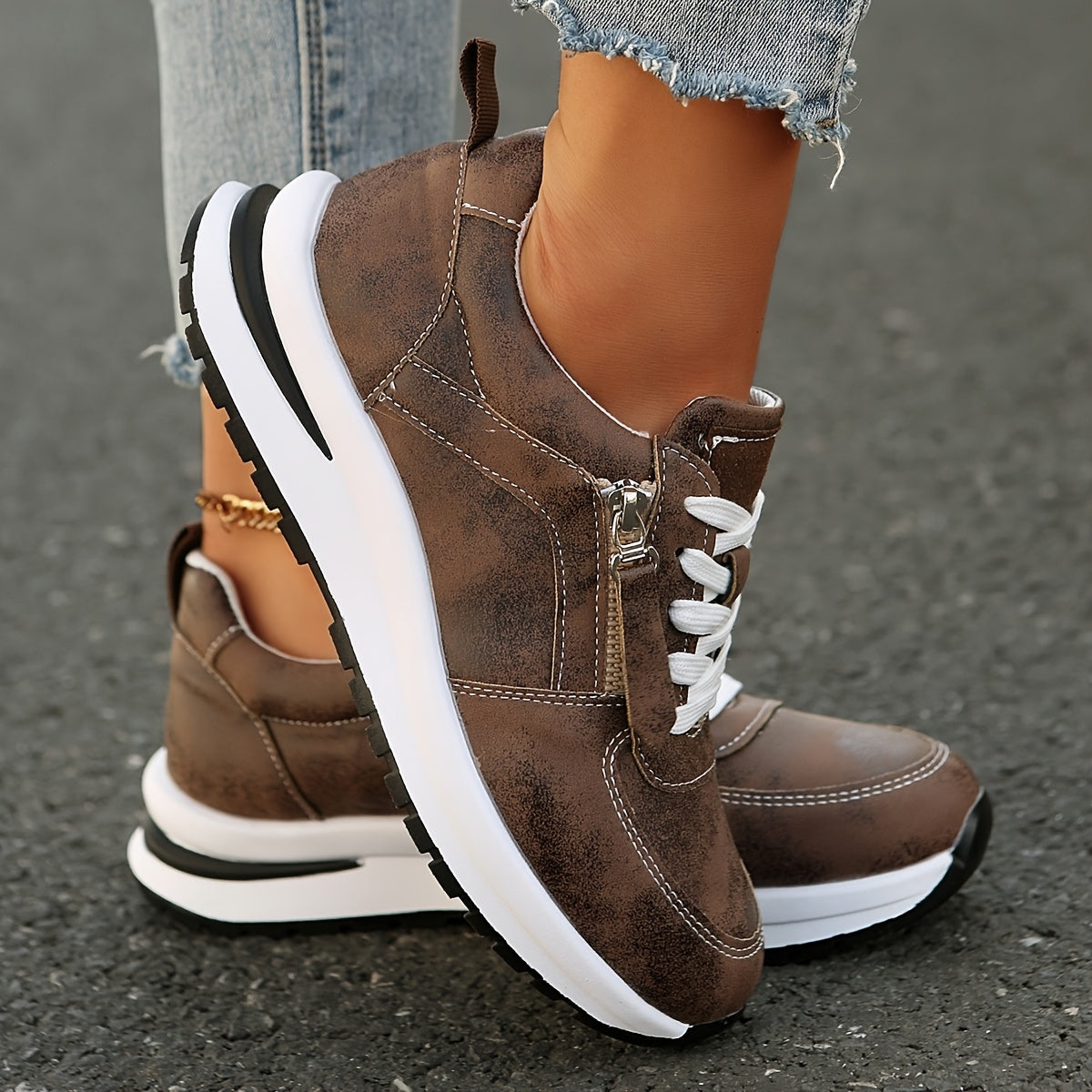 Chaussures Confortables Femmes avec Fermeture Éclair Latérale et Semelle Antidérapante
