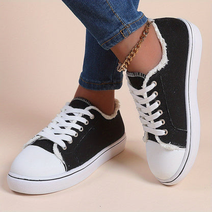 Chaussures Décontractées pour Femmes - Baskets Basses à Lacets de Couleur Unie