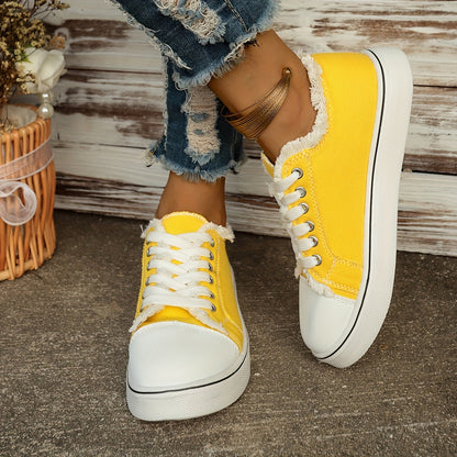 Chaussures Décontractées pour Femmes - Baskets Basses à Lacets de Couleur Unie