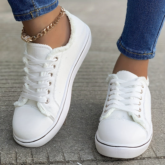Chaussures Décontractées pour Femmes - Baskets Basses à Lacets de Couleur Unie