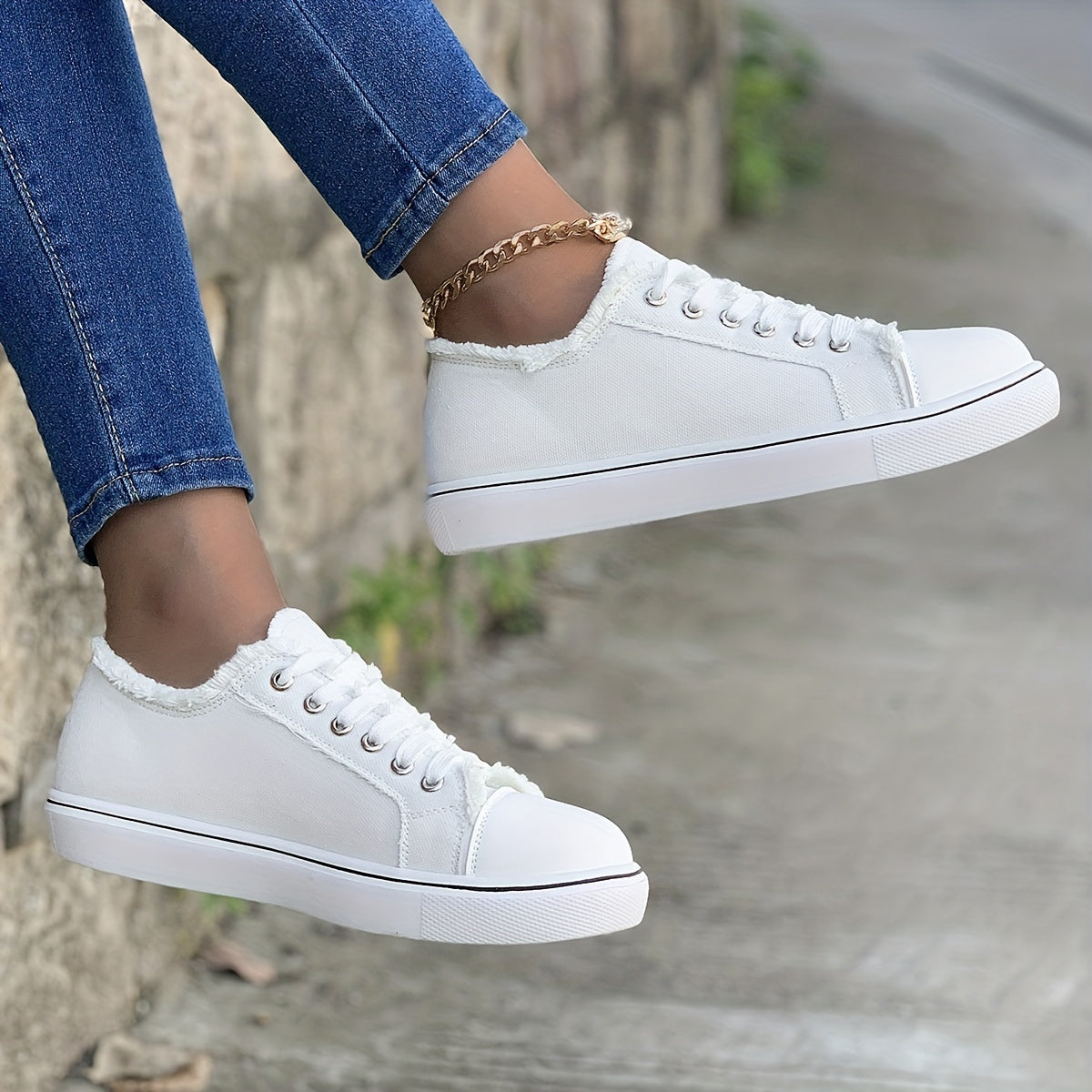 Chaussures Décontractées pour Femmes - Baskets Basses à Lacets de Couleur Unie