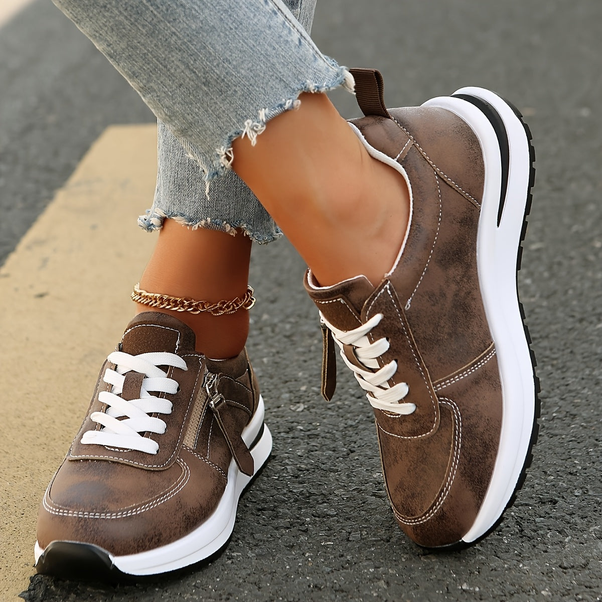 Chaussures Confortables Femmes avec Fermeture Éclair Latérale et Semelle Antidérapante