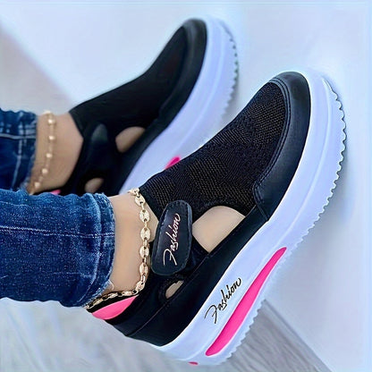 Baskets de couleur unie pour femmes - Chaussures d’extérieur basses en tricot respirant